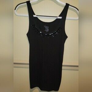 Calvin Klein Ladies Black Racerback Tank Top with Embellished Neckline. Sz Small